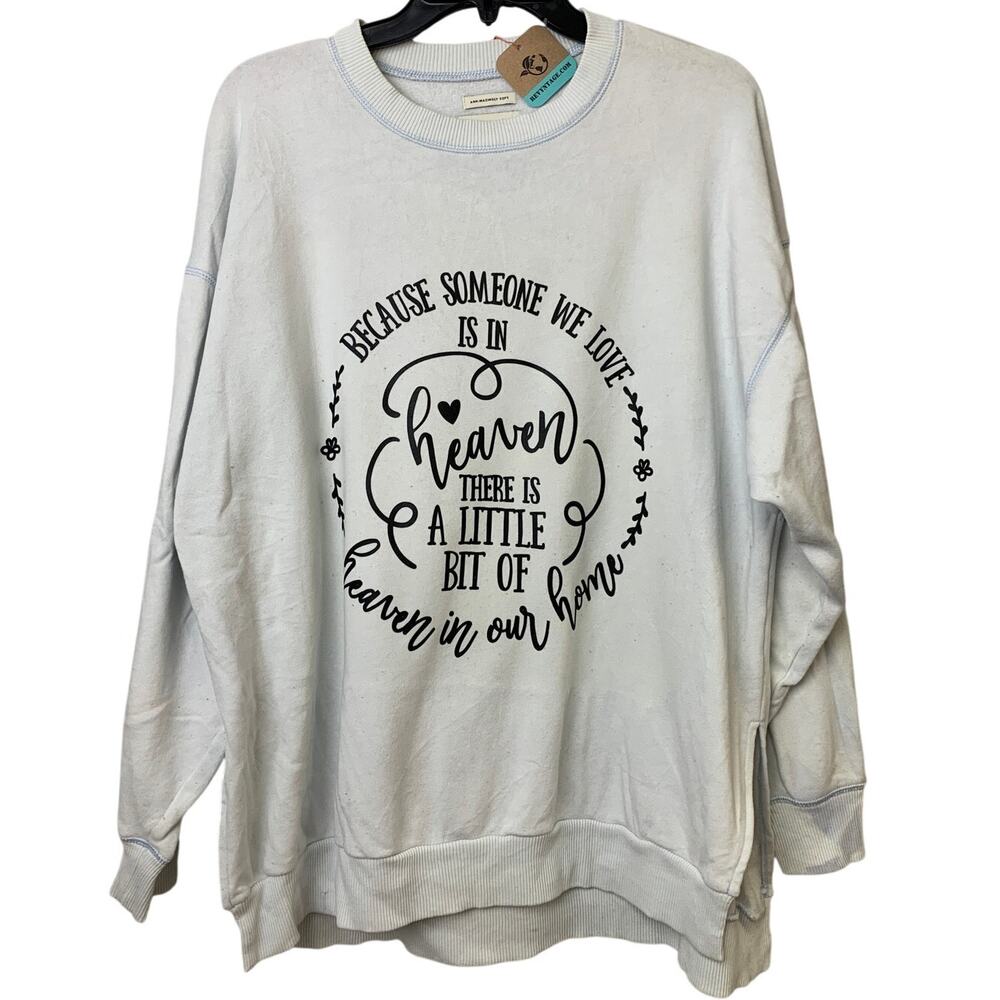 Upcycled Hand Printed Womens Oversized XS Someone in Heaven Soft Sweatshirt